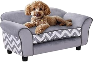 PawHut Sofá para Mascotas con Patas Cama para Perros de Madera con Cojín Acolchado Acogedora Funda Lavable 73,5x41x33 cm Gris