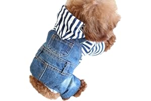 FEILING Hundeshirt Kleine Hunde Hemd Jeans Overall Vier-Beine Bekleidung Bequeme Denim Latzhose Hundekostüm T-Shirt Kapuzeshirt Haustier Jumpsuit für Welpen Kleine Mittlere Hunde (S)