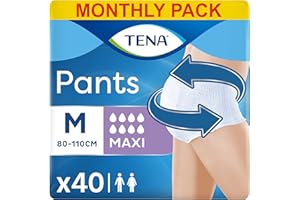TENA Pants Maxi, 40 pairs, Unisex Incontinence Pants (4 x 10 packs) for Women and Men with Heavy Bladder Weakness, Designed for Everyday Life With Triple Protection and Dual Absorption Zones, Size M