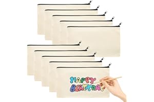 GGISUI 10 Pièces Trousse de Maquillage en Toile, DIY Vierge Toile Trousse de Rangement, Trousse Personnalisable, Pochette Tissu, Trousses à Crayons Vierge, Sac Zippé Multifonctionnel(Beige