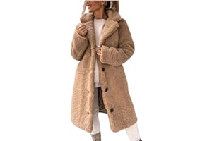 EMATOP Lang Teddyjacke Damen Warm Elegant Wintermantel Flauschig Bequem Fleecejacke Winter Einfarbige Teddy Jacke Mode Revers Winterjacke Lässige Langarm Plüschjacke Winddicht Outdoorjacke