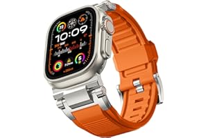Bandletic R-Steel pasek kompatybilny z Apple Watch Ultra 2/Ultra 49 mm, serii 9/8/7 45 mm, serii SE/6/5/4 44 mm, serii 3/2/1 42 mm, stylowy i wytrzymały pasek zastępczy FKM z metalowym złączem