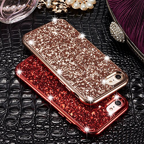 iPhone 6 6S 4.7 inch Case,Luxury Bling Glitter 2 in 1 [Crystal Rhinestone Diamond] [Electroplate Plating Frame] Hard PC Bumper Back Case Cover for Apple iPhone 6/6S [4.7 inch] - Rose Gold