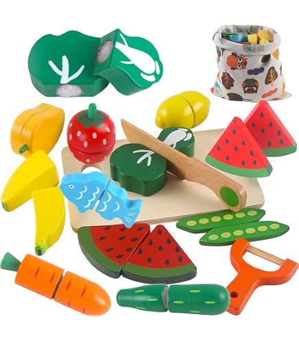 BunnyJOY Accessoire Cuisine Enfant Fille 3 4 5 Ans, Dinette Enfant, Jouet de Découpe Fruits et Légumes avec Panier Pliable, Jeux de Rôle, Jouet Éducatif Cadeau Fille Garçon 6 Ans
