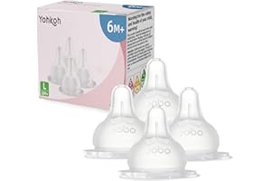 YOHKOH Natural Response Silikonsauger – 4x Perfect Match Babyflaschentrinksauger, Mit Extra Langsamem Durchfluss, Geeignet für Neugeborene ab 1 Monat, BPA-frei ((6m+, L, 4 Stück))