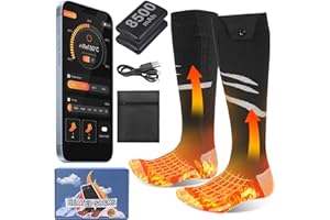 Olycism Calcetines Calefactables con App 5000/8500mAh Batería Recargable Hombres Mujeres 4 Temperaturas Ajustables Ciclismo Al Aire Libre Camping Senderismo Motocicleta Esquí S/M/L Tamaños