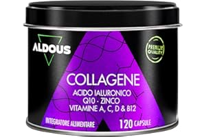 ALDOUS BIO Collagene Idrolizzato con Acido Ialuronico e Coenzima Q10 - Vitamina C, A, D, B12 e Zinco - 120 Capsule - Collagene Integratore Capelli, Pelle, Ossa, Muscoli e Articolazioni - Integratore Bellezza