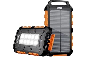 YINGMO Solar Power Bank 20000mAh, PD 15W Schnellladegerät USB C Portable Solar Ladegerät mit 3-Ausgängen und 10-LED, externer Akku für Smartphones Tablets im Freien