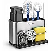 TENOM Stainless Steel Sinks Organizer, Soap Dispenser For Kitchen Sink, Kitchen Sink Organiser, Sponge Holder & Dishwashing L