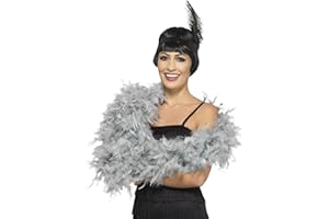 FANCY DRESS VIP Ladies Deluxe Silver Grey Feather Boa 180cm Long 80g Gatsby Flapper Fancy Dress