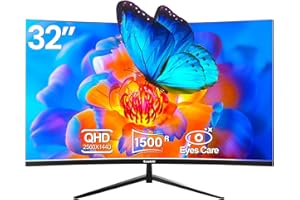 Gawfolk Monitor Curvo 32 Pulgadas 75 Hz, Pantalla de PC para Juegos 1500R QHD (2560 x 1440p), Pantalla de computadora sin Marco con tecnología FreeSync y Eye Care, Compatible con VESA