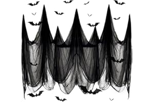 SHIYOUO Tela Espeluznante de Halloween, Decoración de Halloween 800 x 215 cm Telarañas y 12 Piezas Murciélagos Falsos 3D, Fiesta de Halloween Casa Encantada Decoración de Accesorios de Miedo