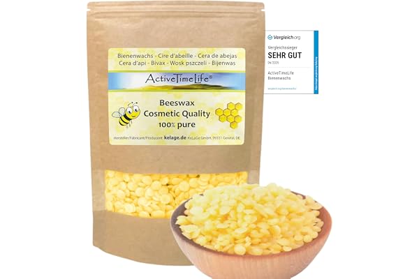 ActiveTimeLife® Cire d'abeille jaune 100 g | Naturelle | idéale pour les Cosmétiques Bougies Crèmes Pommades Savons Toiles cirés - l'Original dans un Sachet Zip pratique