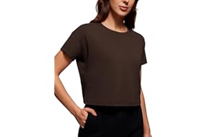 CRZ YOGA Damen Kurzarm Sport Tshirt Loose Baumwolle Fitness Crop Top Sommer Gym Workout Cropped Oberteile