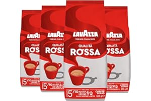 Lavazza, Qualità Rossa, Caffè in Grani, con Note Aromatiche di Cioccolato e Frutta Secca, Arabica e Robusta, Intensità 5/10, Tostatura Media, 4 Confezioni da 500 g
