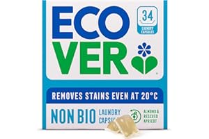 Ecover Non-Bio Washing Capsules - Laundry Capsules / Tablets - Laundry Detergent With Clean And Fresh Almond & Rescued Apricot Scent, 1x Pack of 34 Capsules / Tablets, White