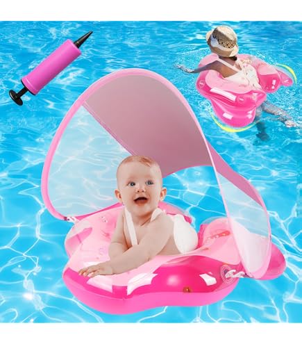 Anneau De Natation Bébé Avec Auvent - Protection Solaire - Forme Voiture De Course - Enfants 3 à 36 Mois