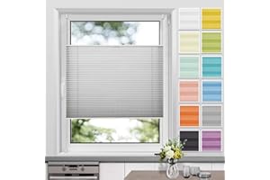 ‎ALLESIN Allesin Plissee ohne Bohren Plissees Klemmfix, Hellgrau 120 x 60 cm (LxB), Plisseerollo Faltrollo mit Klemmträger, Jalousie Rollos für Fenster und Tür, Sichtschutz und Sonnenschutz