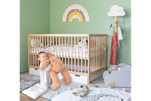 Alcube® Toni Lit de bébé évolutif 60x120 cm en hêtre de Haute qualité, avec barreaux Amovibles et Matelas avec tiroir - Naturelle