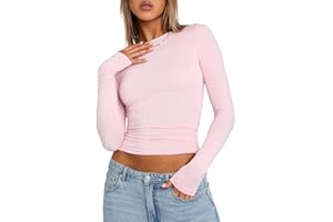 Kukeyiee Top Casual da Donna Slim Fit Top Girocollo Manica Lunga T-Shirt Aderente Camicetta di Base Tee Tops