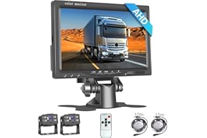 Hodozzy Cámara de Marcha Atrás 2 Cámaras 7 Pulgadas IPS Monitor AHD Cámara Impermeable, Visión Nocturna Cámara Delantera Cámara de Visión Trasera Cable Coche (9-36V) para Camión/Remolque/Furgoneta
