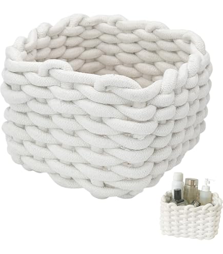 Lot De 2 Paniers Tressés En Coton Doux – Blanc Et Gris Naturel – Parfait Pour La Table à Langer, Jouets, Maquillage Ou Déco Maison