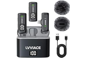 LVVIACE Micro Cravate pour iPhone iPad avec étui de Chargement de 40 Heures pour l'émetteur et l'affichage Numérique, Micro Cravate sans Filde 82 Pieds avec Annulation de Bruit (Lightning)
