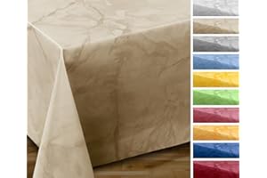 ‎BEAUTEX Oilcloth Tablecloth, Wipe-Clean, Oval, Round, Square, Stain-Resistant Garden Tablecloth, Marble Stone, Cut to Size Oilcloth Tablecloth (Square 140 x 140 cm, Beige)