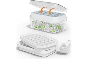 HUTHIM Eiswürfelbehälter mit Deckel Behälter Eiswürfelform: 56 Stück Eiswürfel - Einfaches Drücken um Erhalten Eiswürfel - Wiederverwendbar Eiswürfelform (2 Eiswürfelformen 1 Eiskübel und 1Schaufel)