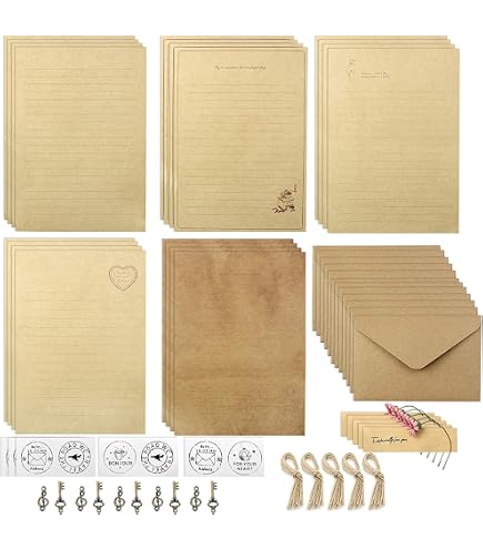 Set Correspondance Complète - 12 Enveloppes C6 + Papier Kraft + Autocollants Cire