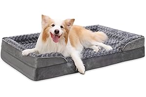 KSIIA Panier Moyen Chien Orthopédique, Mémoire de Forme Coussin Chien Dehoussable, Canapé Lavable, Lit avec Base Antidérapante, Gris 91x68x16cm