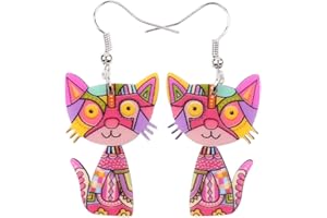 BONSNY Cat Earrings Charm Acrylic Kitten Charm Drop Dangle Pattern Pet Tag Statement Women and Girls
