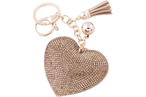 Soleebee Leder Liebes-Herz Keychain Bling Kristallstrass Taschen Koffer Rucksäcke Zubehör Charm Auto Schlüsselanhänger Schlüsselring mit Quasten