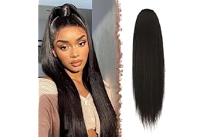 FESHFEN Coulisse Coda di Cavallo Extension, 50 cm Ponytail Extension Coda Capelli Lisci Lungo Coulisse Estensione dei Capelli Sintetica Coda Capelli Extension Marrone più scuro
