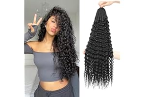 Auxemuen Pre Looped brazylijskie włosy z mikro-kinky kręconymi włosami, afro, oceaniczne, fale, kręcone, głębokie fale, syntetyczne mini Senegalskie warkocze Twist Braids (1B, 40 cm (zestaw 8 sztuk)