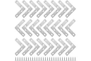 YAOSHENGUP Flat Corner L Shape Plate, 24 Pcs Flat Right Angle Bracket, Stainless Steel Repair Brace Support with Screws for Furniture Desk Table Shelf, Joining Mending Plates Connector(60mm*60mm)