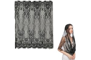MIRKUZI Veli da donna Velo in pizzo nero, 1 pezzo di velo lungo, sciarpa da chiesa in pizzo, scialle, copricapo, velo da donna, elegante e bellissimo pizzo nero