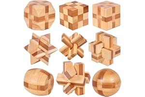 Xrten 9 Pezzi Rompicapo Puzzle Giocattoli di Legno,Giochi Rompicapo Gioco Intelligenza, Classico Rompicapi Giocattoli di Legno 3D Puzzle Rompicapo Regalo per Adulti Bambini Adolescenti