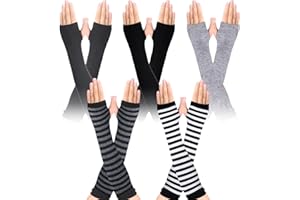 Sibba Fingerlose Handschuhe Armstulpen Goth-äRmel 5 Paar Punk-Rock Disco-Kleidung Outfits Gothic Halloween Cosplay Lang Gestreift Winter Warm KostüMmanschetten Fingerhandschuhe Damen