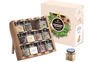 TILZ GEAR Tilz Gewürzset Holz Gewürzregal mit Gewürzen inklusive Freistehende Nachfüllung Kräuter-Gewürzmischung mit 12 Gewürzen zum Kochen Gewürzset Kleine Geschenke für Frauen