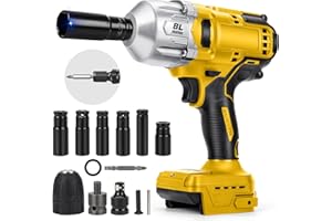 KISTRBA 1000Nm Cordless Impact Wrench for Dewalt 18V 20V Max Battery, 1/2" Brushless Electric Wrench with 6 Sockets, 2400RPM, 3300IPM, for Truck, Heavy-Duty Project (Tool Only, No Battery)