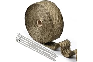 FINZOO 15Mx5CM Car Exhaust Wrap,Exhaust Bandage Wrap Titanium Exhaust Heat Wrap with 15Pcs Stainless Ties for Motorcycle and Car Exhaust Manifolds