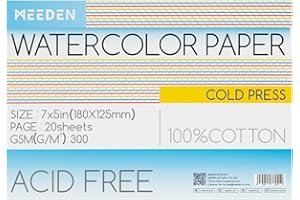 MEEDEN Carnet de Papier Aquarelle: 20 Feuilles de Carnet Aquarelle 18 x 12.5cm - 100% Coton - 300 gsm Bloc de Papier Aquarelle sans Acide pour Aquarelle Gouache Encre - Grain Fin