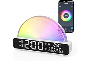 WGCG Sunrise Alarm Clock, Wake Up Light with Sunrise Simulation, White Noise Machine, Baby Sound Machine, Multicolor Night Light with 13 Soothing Sounds, Room Thermometer, APP/Touch/Voice Control (White)