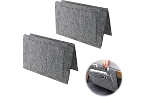 VicBou Betttasche, Filz Betttasche Anti-Rutsch Nachttisch Tasche Sofa-Bett Hängeaufbewahrung für Buch, Zeitschriften, Handy, iPad, Brille, Buch, Fernbedienung, Dunkelgrau