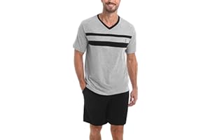 Nieery Pyjama Court Homme Coton pour l'été L'ensemble Comprend Un Pyjama à Manches Courtes Short Pyjama Homme avec col V idéal pour la Nuit T-Shirt et Pantalon de Pyjama Assortis en Deux pièces
