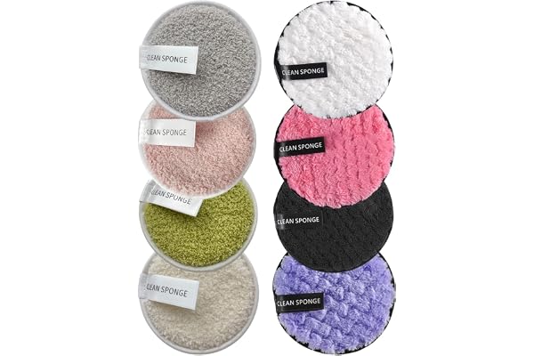 FUGLUS 8 pièces Coton Démaquillant Lavable, Disque Démaquillant Réutilisable Doux Microfibre Visage Démaquillant Double Face Disponible pour Nettoyage du Visage, Soins de la Peau (10 cm, 2 textures)