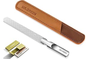 Professionell nagelfil för herr med äkta läderfodral, nagelfil dubbelsidig polermaskin med halkfritt handtag för kvinnor, bar