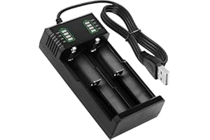 SOLRYN 3.7V Cargador de Batería para 18650 26650 26500 21700 14500 18500 16340 20700, 2 Ranuras Cargador de Pilas Recargables, 3.7V Carga rápida de Batería Universal con Cable USB