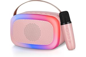DERUAKU Wireless Karaoke Machine for Kids, Portable Rechargeable Karaoke Speaker with Microphone, Mini Karaoke Speaker, Voice Changing Effects & LED Lights Boys Girls Birthday Toys Gifts for Singing(Pink)